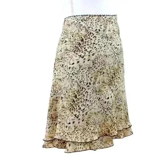Briggs Y2K Animal Jaguar Print Knee Length Skirt w/Double Lettuce Hem Size Small - Picture 5 of 7